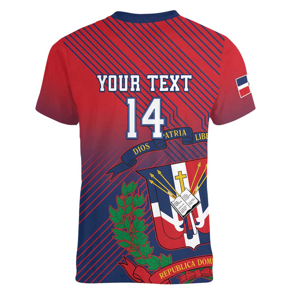Dominican Republic 2026 Baseball Custom Women V-Neck T-Shirt Coat Of Arms Gradient Style - Wonder Print Shop