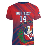 Dominican Republic 2026 Baseball Custom Women V-Neck T-Shirt Coat Of Arms Gradient Style - Wonder Print Shop