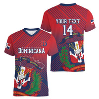 Dominican Republic 2026 Baseball Custom Women V-Neck T-Shirt Coat Of Arms Gradient Style - Wonder Print Shop