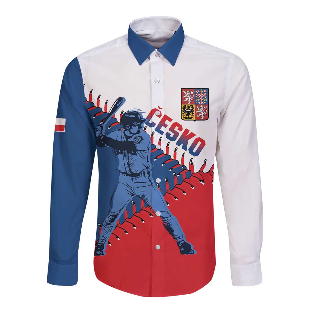 Czech Republic 2026 Baseball Custom Long Sleeve Button Shirt Come On Cesko Flag Style - Wonder Print Shop