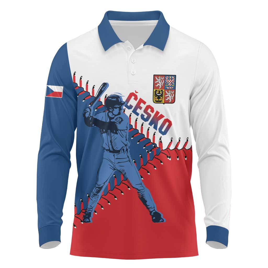 Czech Republic 2026 Baseball Custom Long Sleeve Polo Shirt Come On Cesko Flag Style - Wonder Print Shop