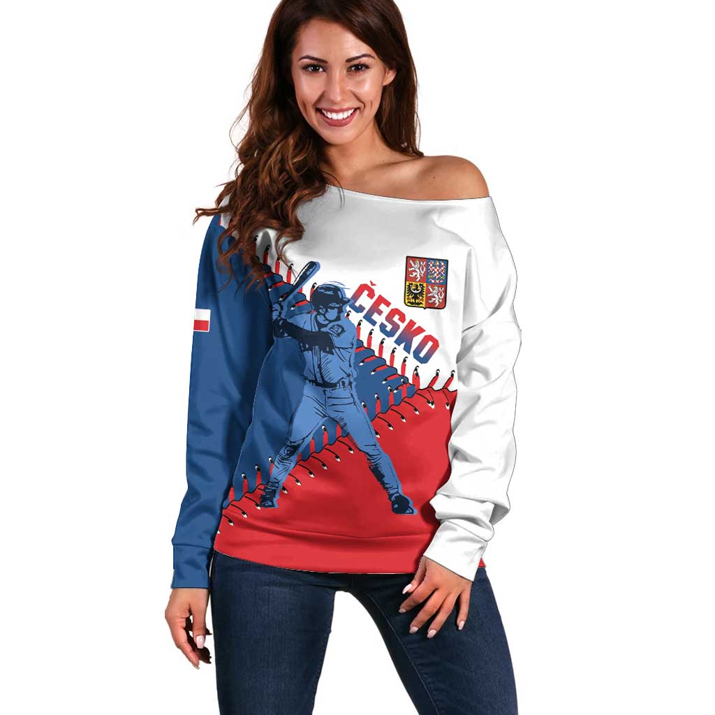 Czech Republic 2026 Baseball Custom Off Shoulder Sweater Come On Cesko Flag Style - Wonder Print Shop
