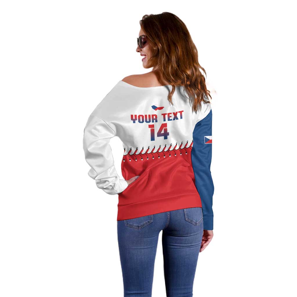 Czech Republic 2026 Baseball Custom Off Shoulder Sweater Come On Cesko Flag Style - Wonder Print Shop