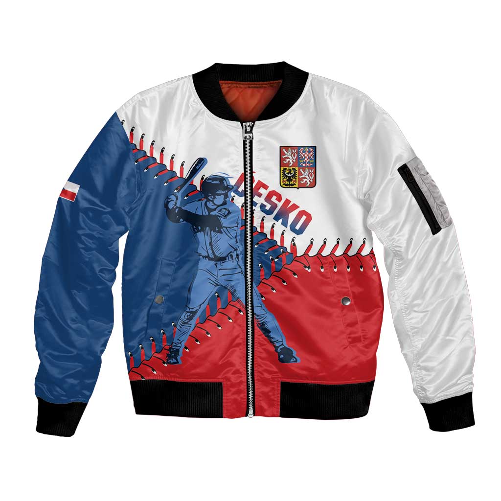 Czech Republic 2026 Baseball Custom Sleeve Zip Bomber Jacket Come On Cesko Flag Style - Wonder Print Shop