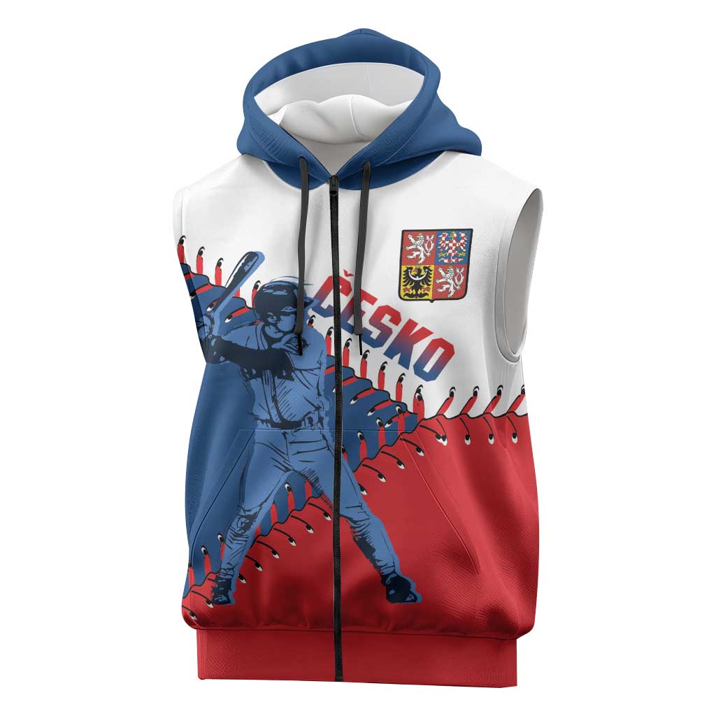 Czech Republic 2026 Baseball Custom Sleeveless Zip Hoodie Come On Cesko Flag Style - Wonder Print Shop