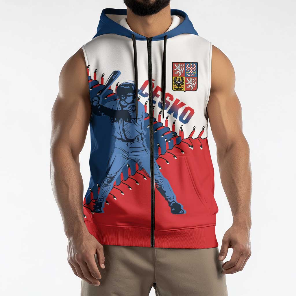 Czech Republic 2026 Baseball Custom Sleeveless Zip Hoodie Come On Cesko Flag Style - Wonder Print Shop