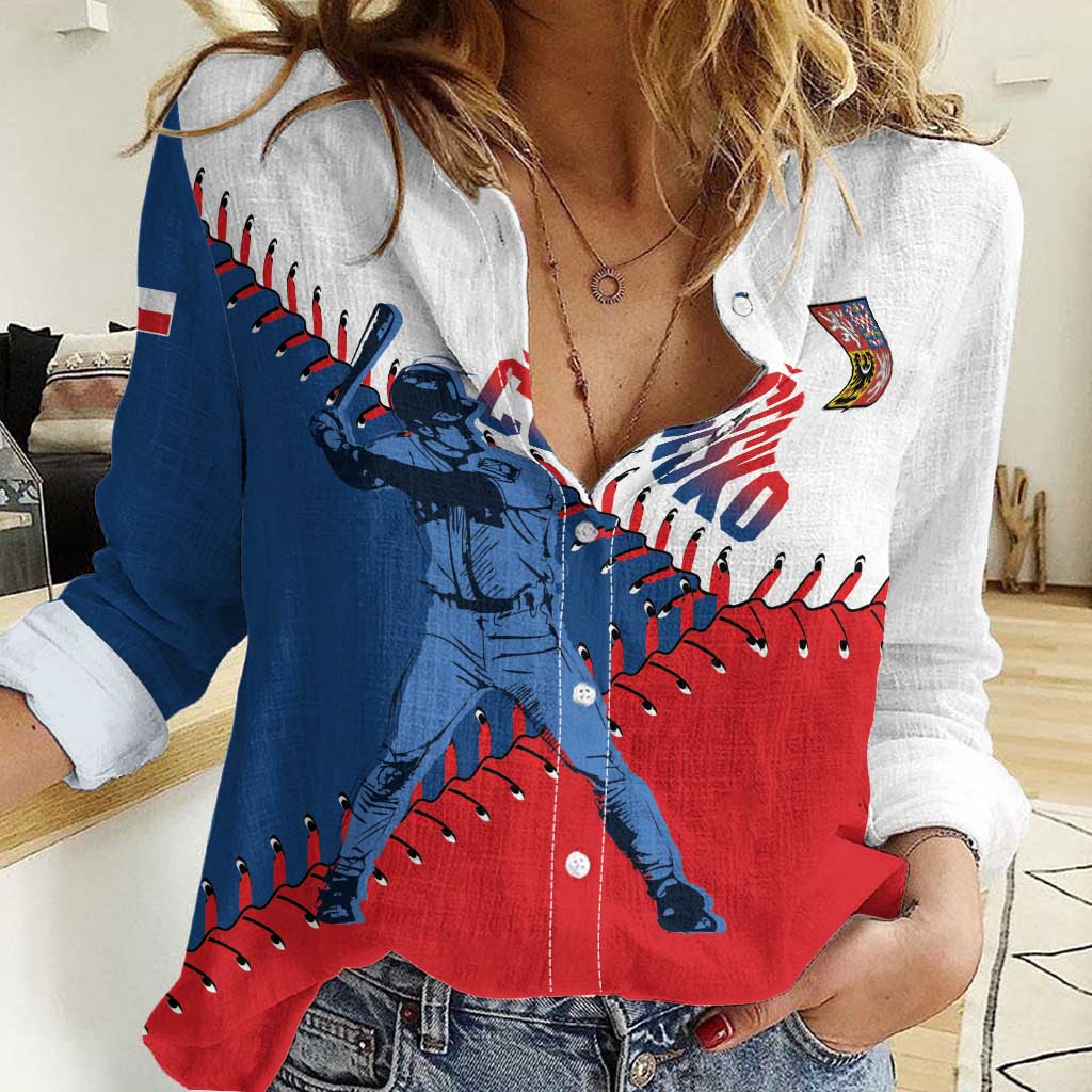 Czech Republic 2026 Baseball Custom Women Casual Shirt Come On Cesko Flag Style - Wonder Print Shop