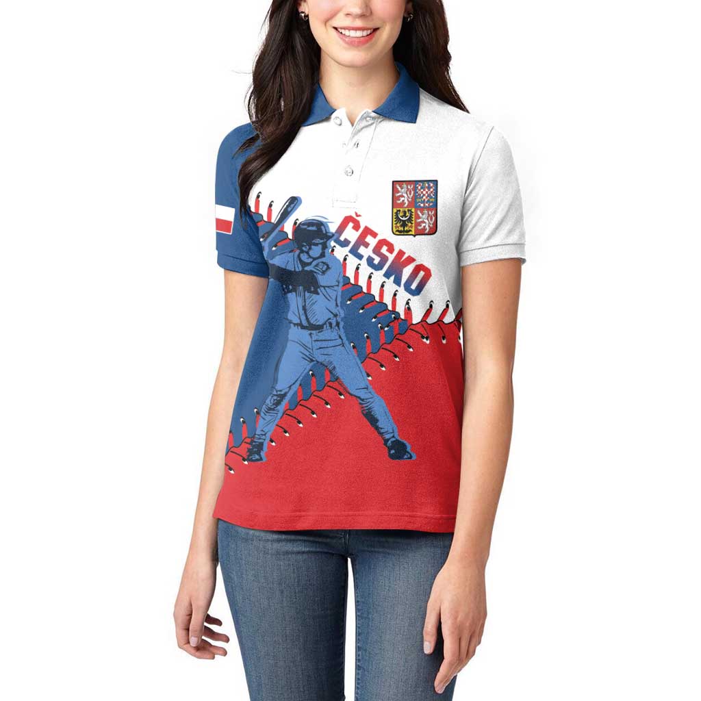 Czech Republic 2026 Baseball Custom Women Polo Shirt Come On Cesko Flag Style - Wonder Print Shop
