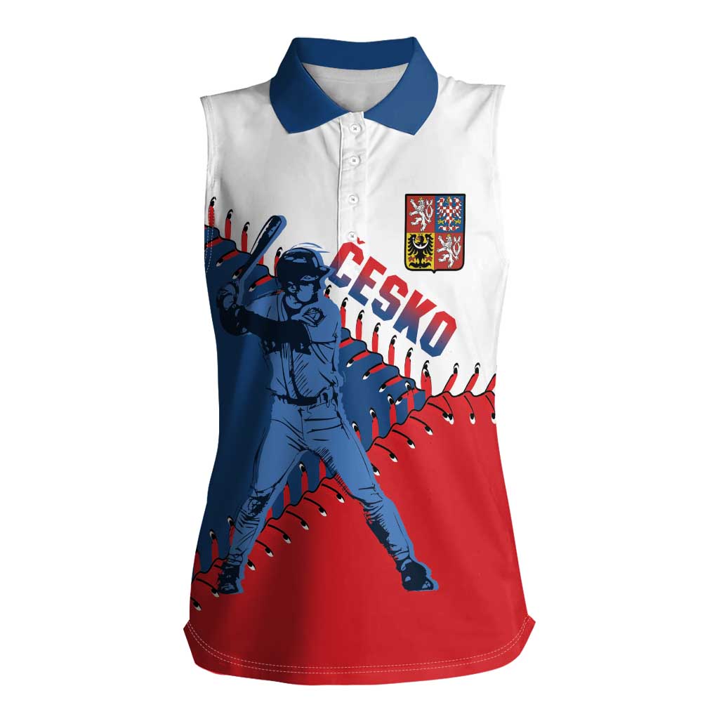 Czech Republic 2026 Baseball Custom Women Sleeveless Polo Shirt Come On Cesko Flag Style - Wonder Print Shop