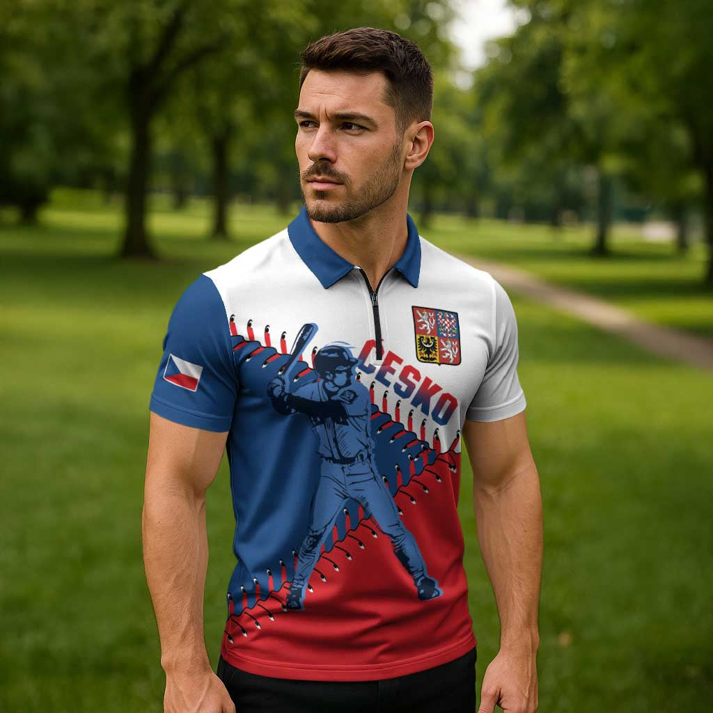 Czech Republic 2026 Baseball Custom Zipper Polo Shirt Come On Cesko Flag Style - Wonder Print Shop