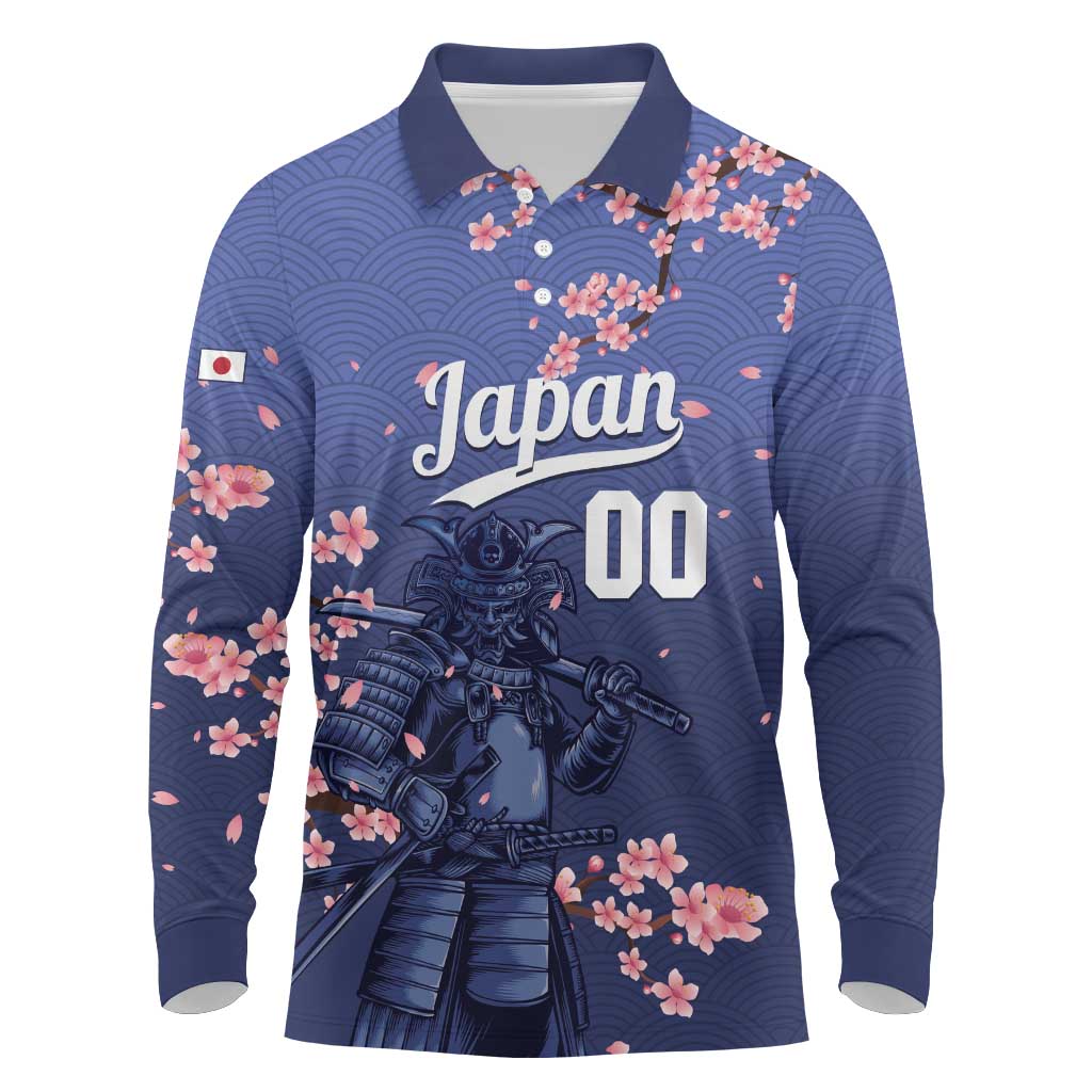 Japan 2026 Baseball Custom Long Sleeve Polo Shirt Come On Samurai Sakura Pattern - Wonder Print Shop