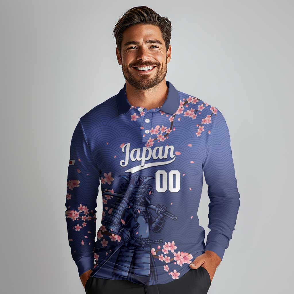 Japan 2026 Baseball Custom Long Sleeve Polo Shirt Come On Samurai Sakura Pattern - Wonder Print Shop