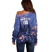 Japan 2026 Baseball Custom Off Shoulder Sweater Come On Samurai Sakura Pattern - Wonder Print Shop