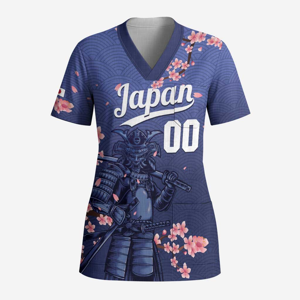 Japan 2026 Baseball Custom Scrub Top Come On Samurai Sakura Pattern - Wonder Print Shop