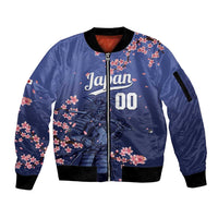 Japan 2026 Baseball Custom Sleeve Zip Bomber Jacket Come On Samurai Sakura Pattern - Wonder Print Shop