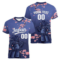 Japan 2026 Baseball Custom Women V-Neck T-Shirt Come On Samurai Sakura Pattern - Wonder Print Shop