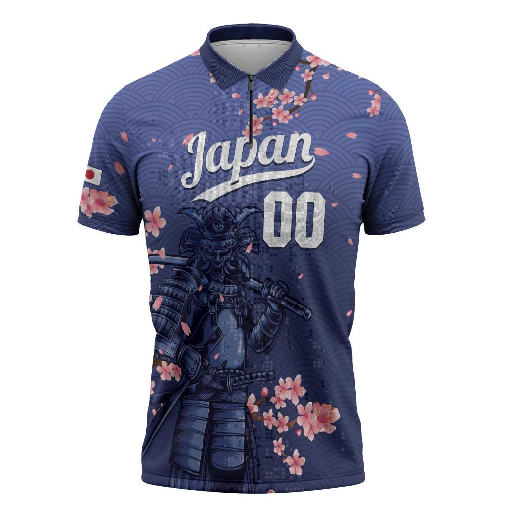 Japan 2026 Baseball Custom Zipper Polo Shirt Come On Samurai Sakura Pattern - Wonder Print Shop