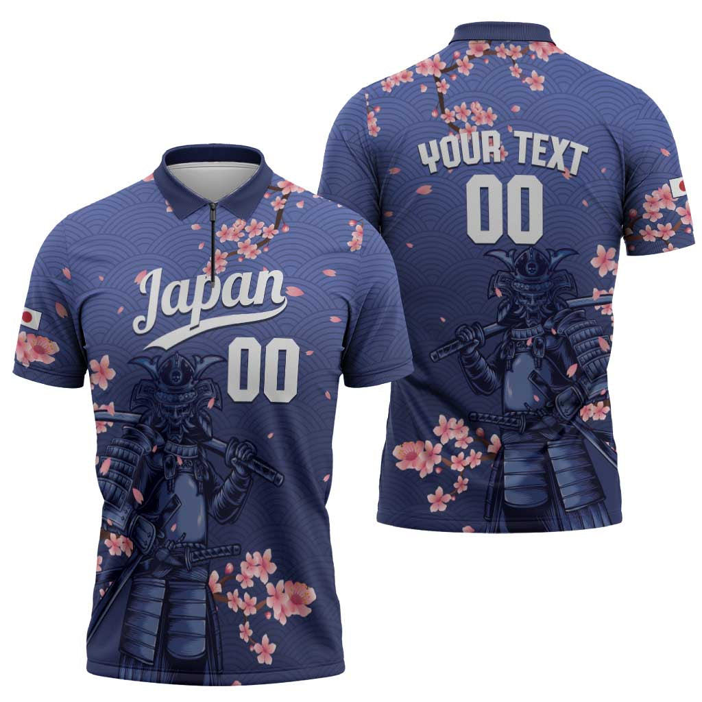 Japan 2026 Baseball Custom Zipper Polo Shirt Come On Samurai Sakura Pattern - Wonder Print Shop