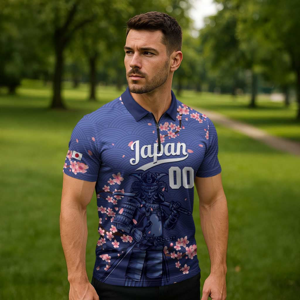 Japan 2026 Baseball Custom Zipper Polo Shirt Come On Samurai Sakura Pattern - Wonder Print Shop
