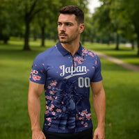 Japan 2026 Baseball Custom Zipper Polo Shirt Come On Samurai Sakura Pattern - Wonder Print Shop