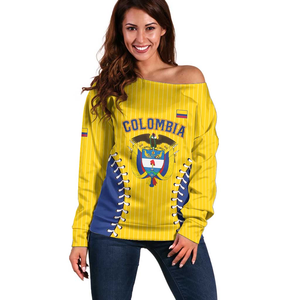 Colombia 2026 Baseball Custom Off Shoulder Sweater Go Champions Sporty Style - Wonder Print Shop