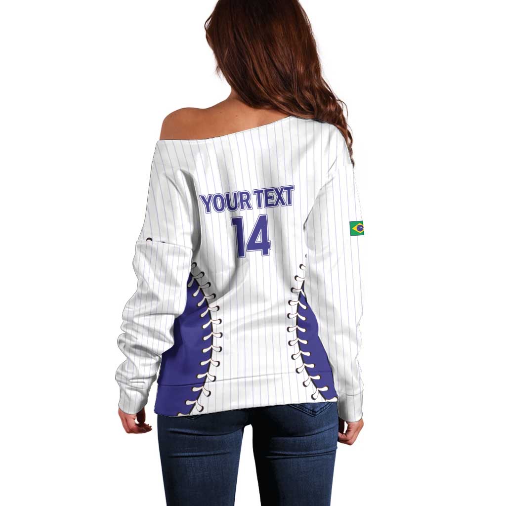 Brazil 2026 Baseball Custom Off Shoulder Sweater Go Champions Sporty Style - Wonder Print Shop