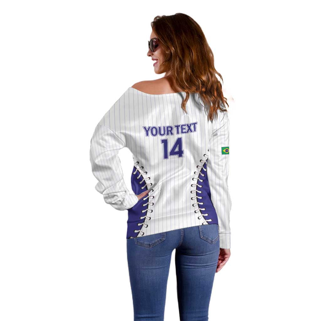 Brazil 2026 Baseball Custom Off Shoulder Sweater Go Champions Sporty Style - Wonder Print Shop