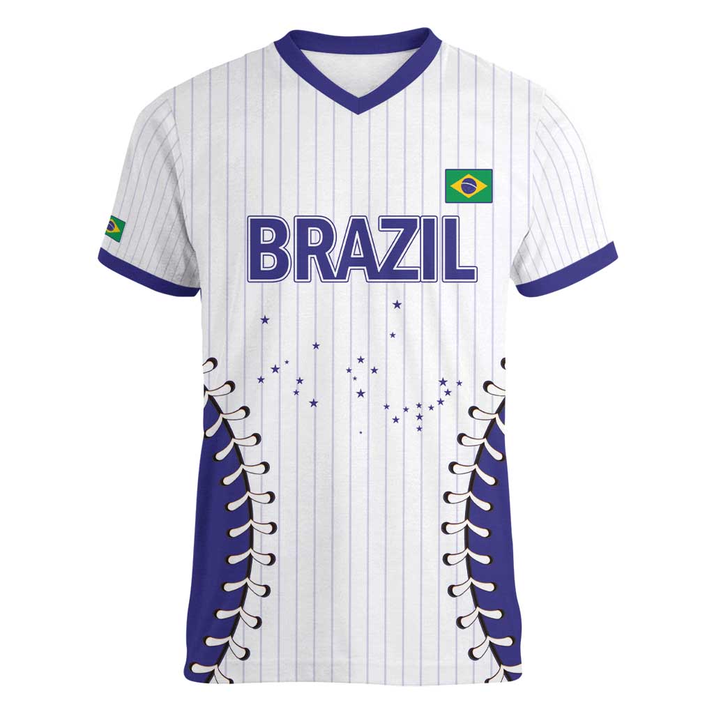 Brazil 2026 Baseball Custom Women V-Neck T-Shirt Go Champions Sporty Style - Wonder Print Shop