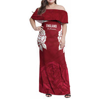 Custom England Rugby 2025 Family Matching Off Shoulder Maxi Dress and Hawaiian Shirt Go Champions Red Rose