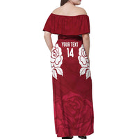 Custom England Rugby 2025 Off Shoulder Maxi Dress Go Champions Red Rose - Wonder Print Shop