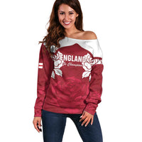 Custom England Rugby 2025 Off Shoulder Sweater Go Champions Red Rose - Wonder Print Shop