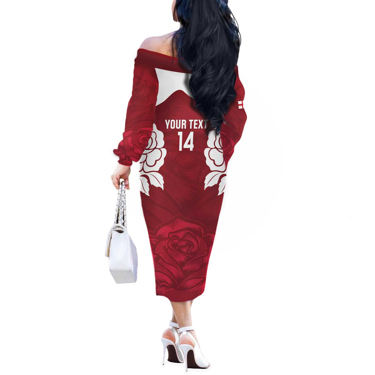 Custom England Rugby 2025 Off The Shoulder Long Sleeve Dress Go Champions Red Rose - Wonder Print Shop