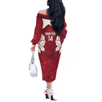 Custom England Rugby 2025 Off The Shoulder Long Sleeve Dress Go Champions Red Rose - Wonder Print Shop