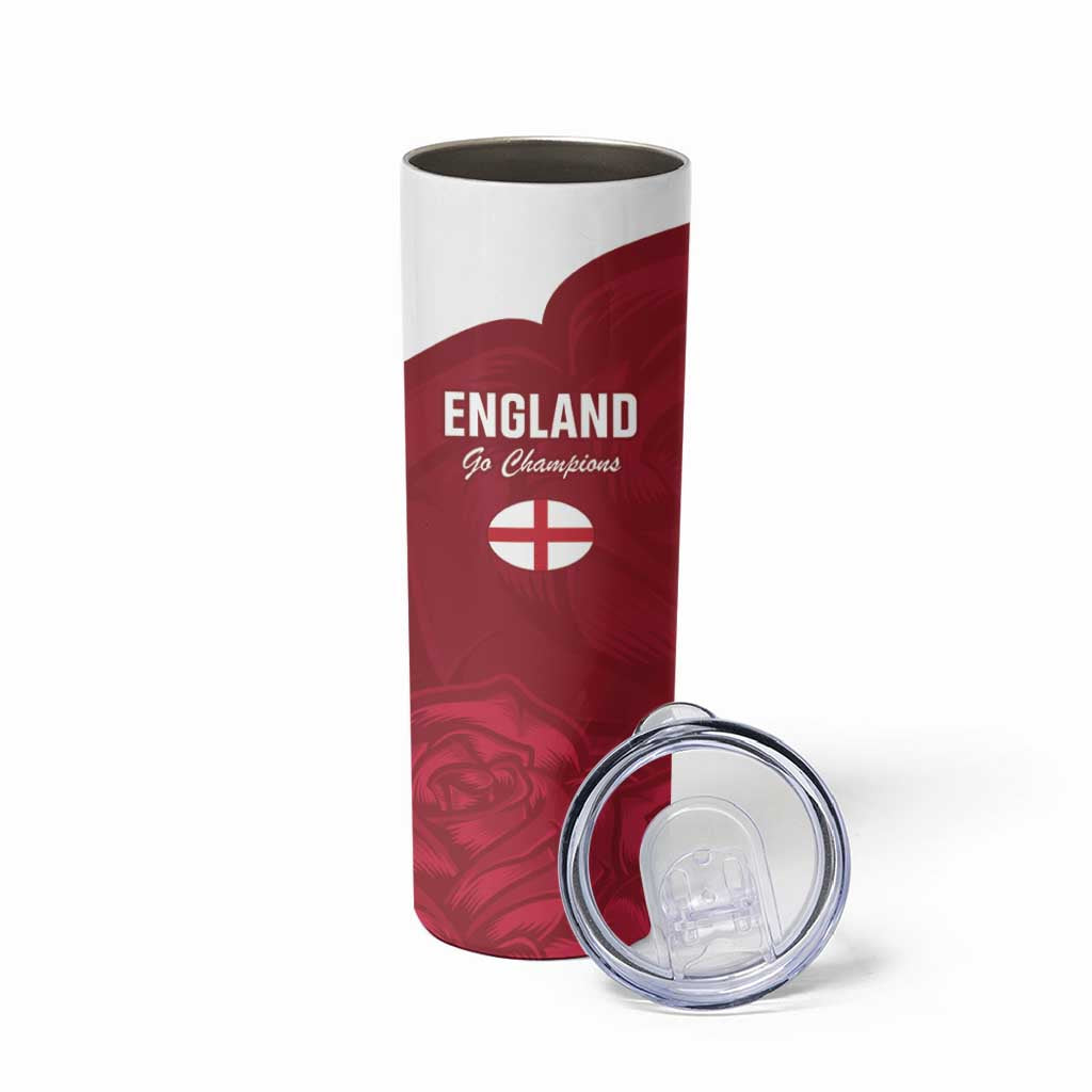 Custom England Rugby 2025 Skinny Tumbler Go Champions Red Rose - Wonder Print Shop