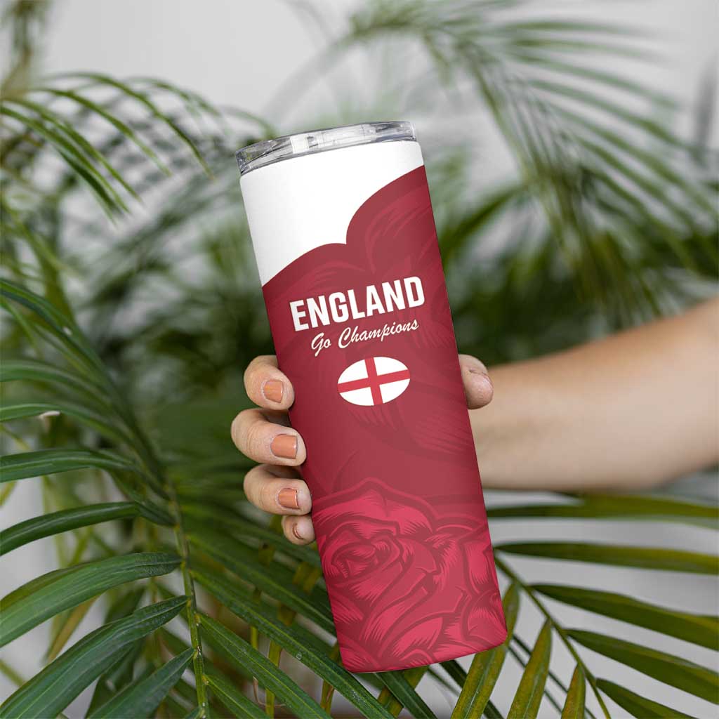 Custom England Rugby 2025 Skinny Tumbler Go Champions Red Rose - Wonder Print Shop