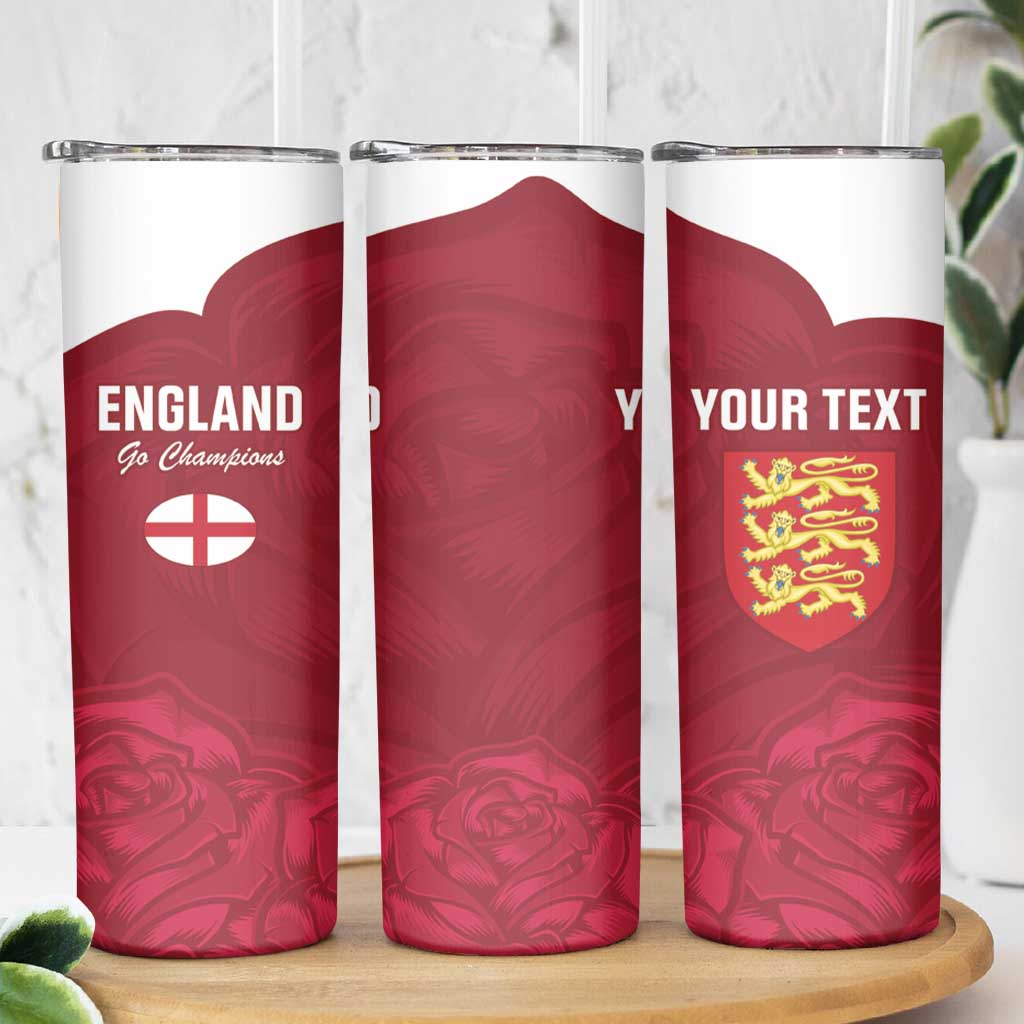 Custom England Rugby 2025 Skinny Tumbler Go Champions Red Rose - Wonder Print Shop