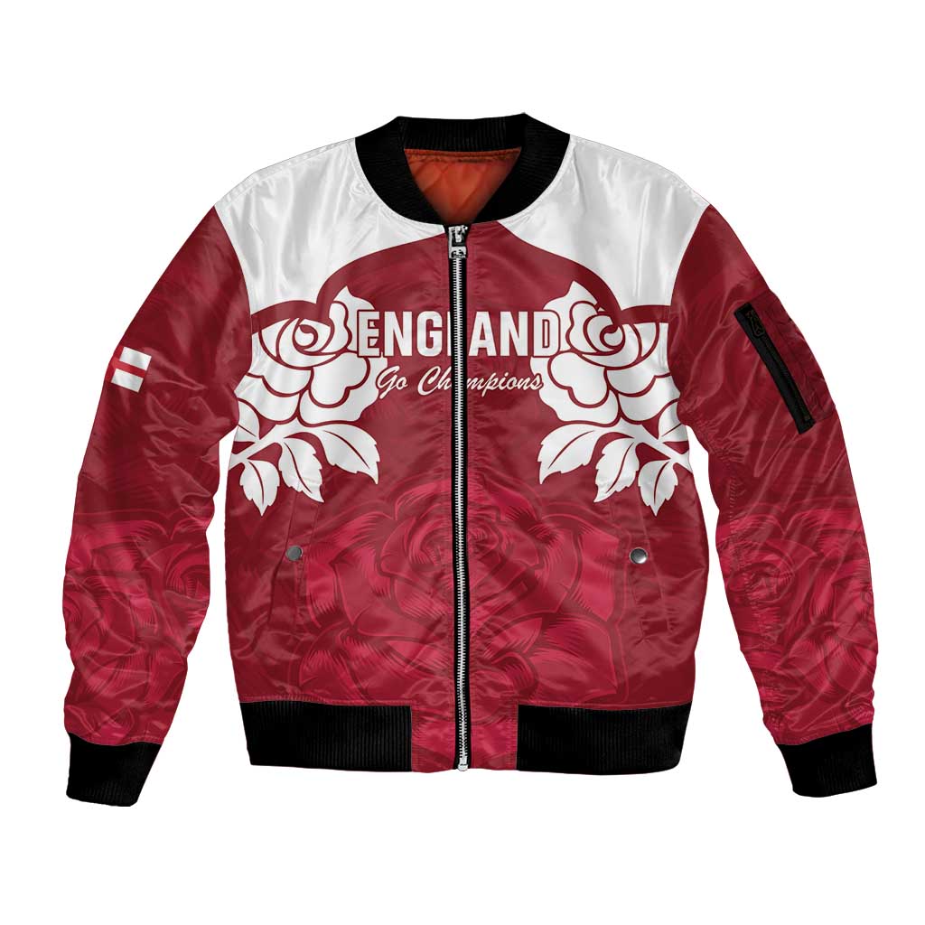 Custom England Rugby 2025 Sleeve Zip Bomber Jacket Go Champions Red Rose - Wonder Print Shop