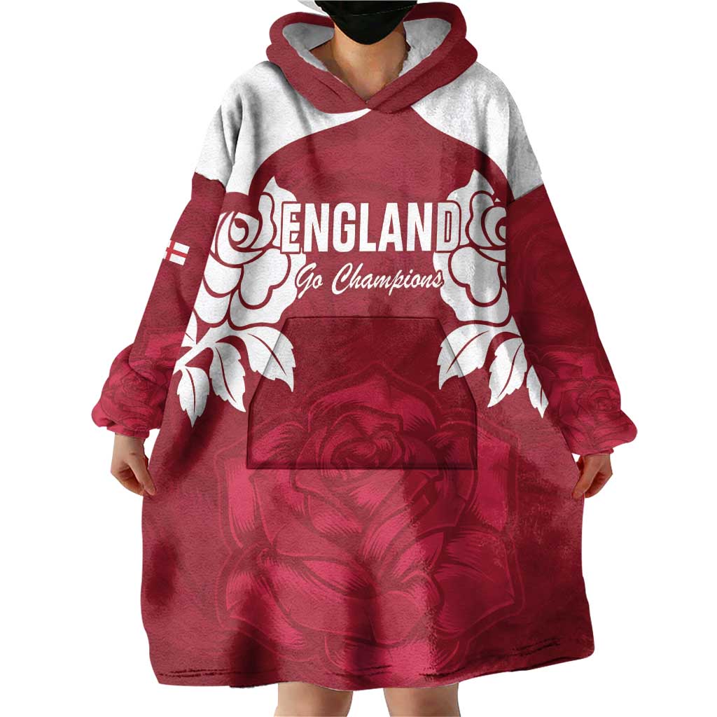Custom England Rugby 2025 Wearable Blanket Hoodie Go Champions Red Rose - Wonder Print Shop
