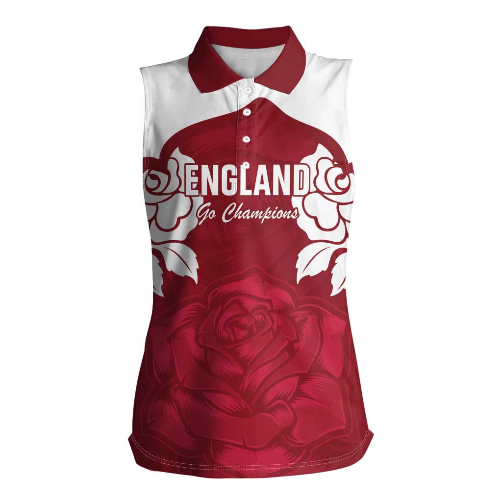 Custom England Rugby 2025 Women Sleeveless Polo Shirt Go Champions Red Rose - Wonder Print Shop