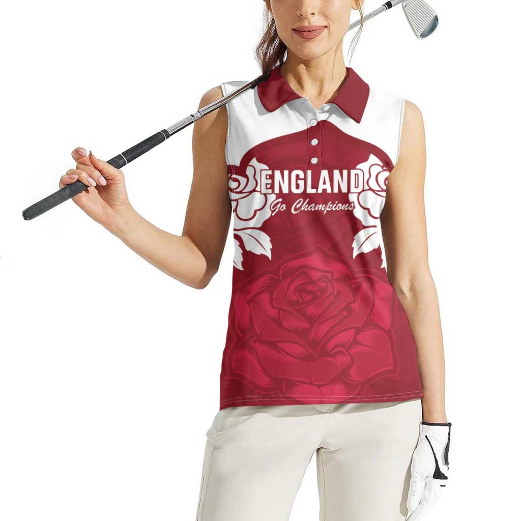 Custom England Rugby 2025 Women Sleeveless Polo Shirt Go Champions Red Rose - Wonder Print Shop