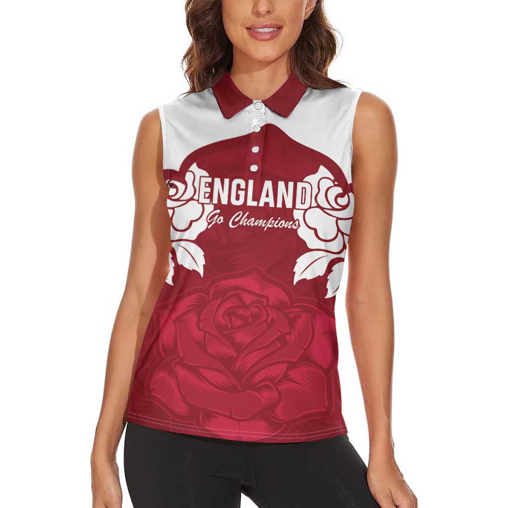 Custom England Rugby 2025 Women Sleeveless Polo Shirt Go Champions Red Rose - Wonder Print Shop