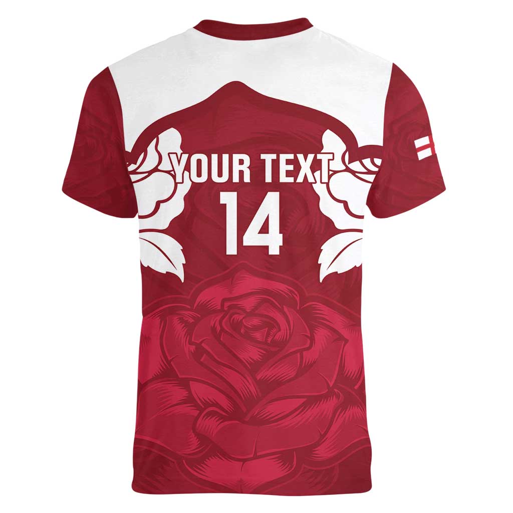 Custom England Rugby 2025 Women V-Neck T-Shirt Go Champions Red Rose - Wonder Print Shop
