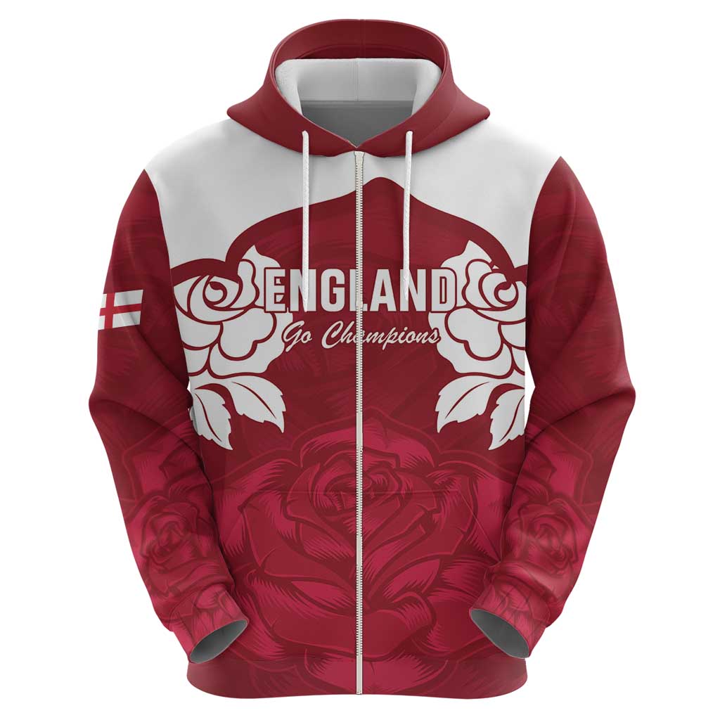 Custom England Rugby 2025 Zip Hoodie Go Champions Red Rose - Wonder Print Shop