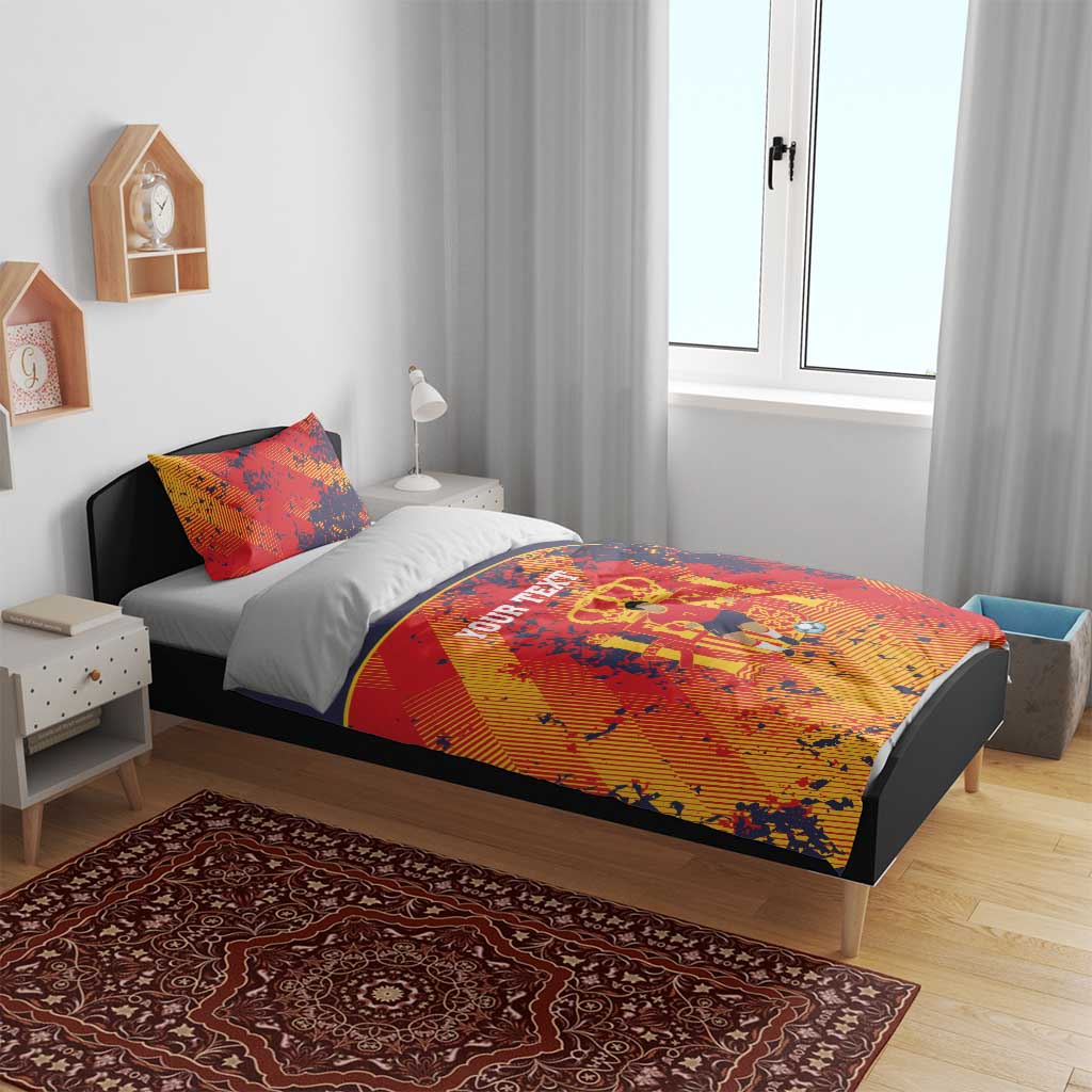 Spain 2026 Football Custom Bedding Set Espana La Roja Grunge Style