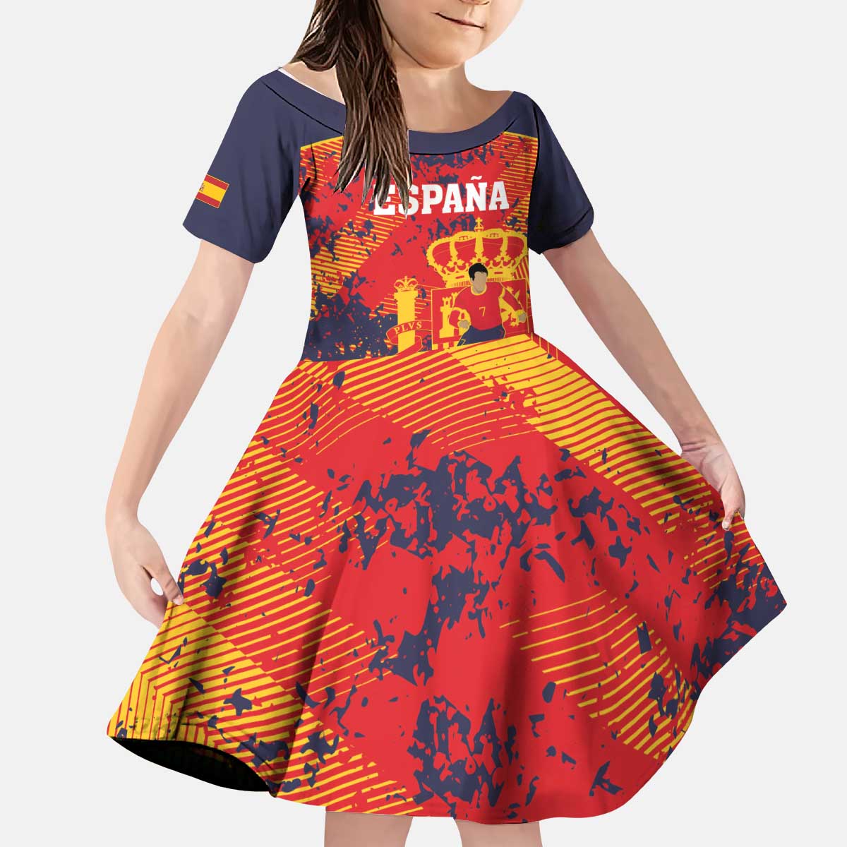 Spain 2026 Football Custom Kid Short Sleeve Dress Espana La Roja Grunge Style