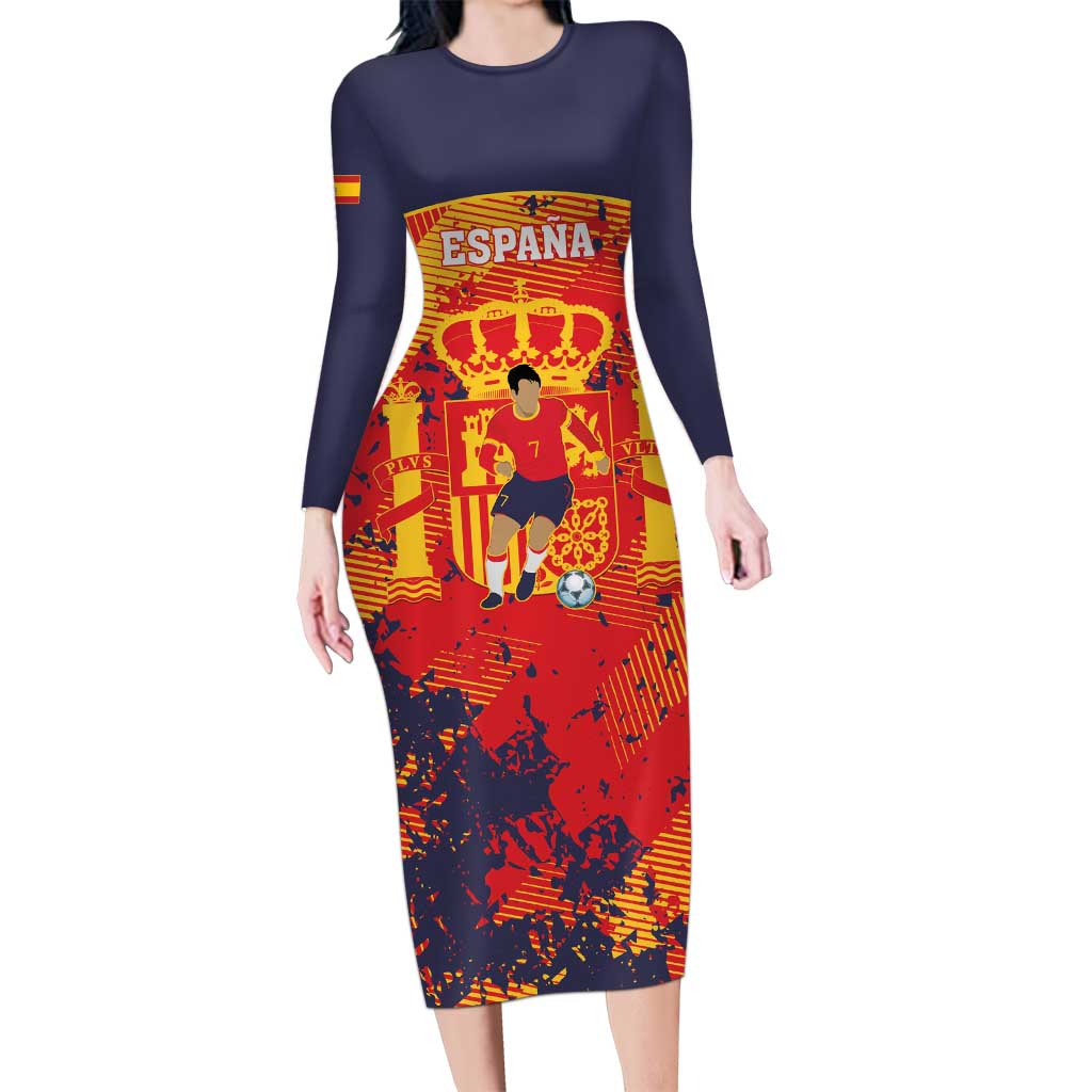 Spain 2026 Football Custom Long Sleeve Bodycon Dress Espana La Roja Grunge Style