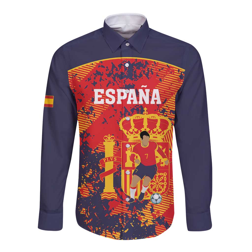 Spain 2026 Football Custom Long Sleeve Button Shirt Espana La Roja Grunge Style