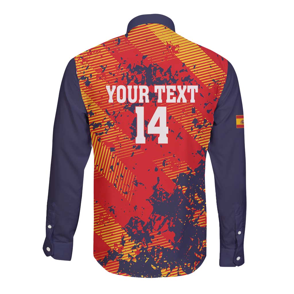 Spain 2026 Football Custom Long Sleeve Button Shirt Espana La Roja Grunge Style