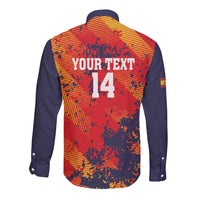 Spain 2026 Football Custom Long Sleeve Button Shirt Espana La Roja Grunge Style