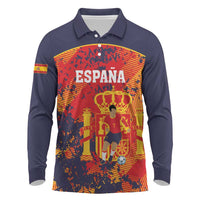 Spain 2026 Football Custom Long Sleeve Polo Shirt Espana La Roja Grunge Style